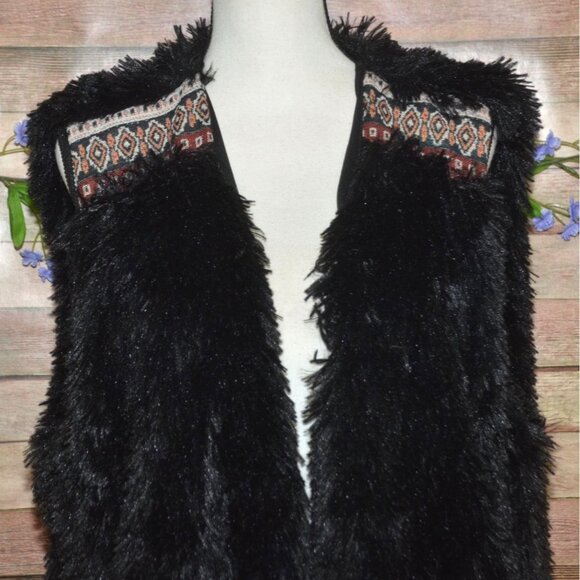 L Love Boutique Black Furry Shaggy Long Open Front Sweater Vest Womens Size 2XL - Picture 2 of 11